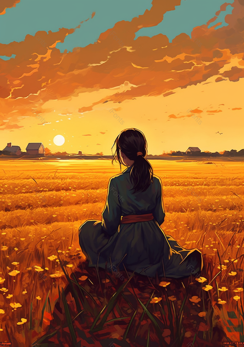 夕阳晚霞人物背影唯美插画背景,插画/手绘图,插画/手绘图库,插画/手绘图下载,插画/手绘